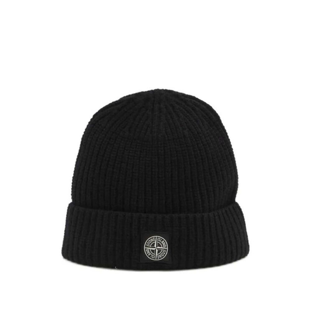 Stone Island Men Ribbed Knit Beanie With Logo
